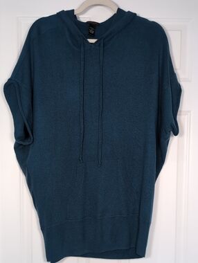 Only Mine Teal-Blue Crewneck Hooded Short Sleeve Sweater Size XL